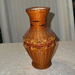 Vintage woven wicker vase